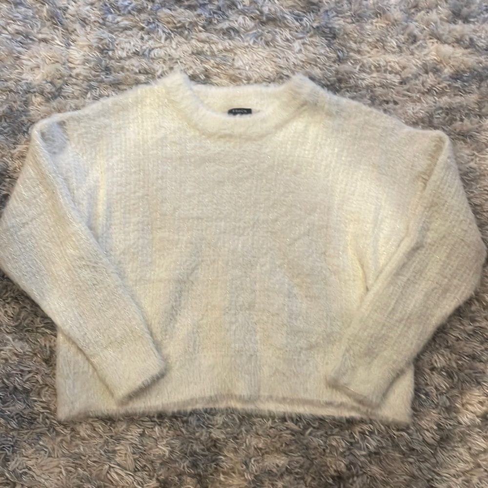 Crew neck fuzzy super soft cream sweater